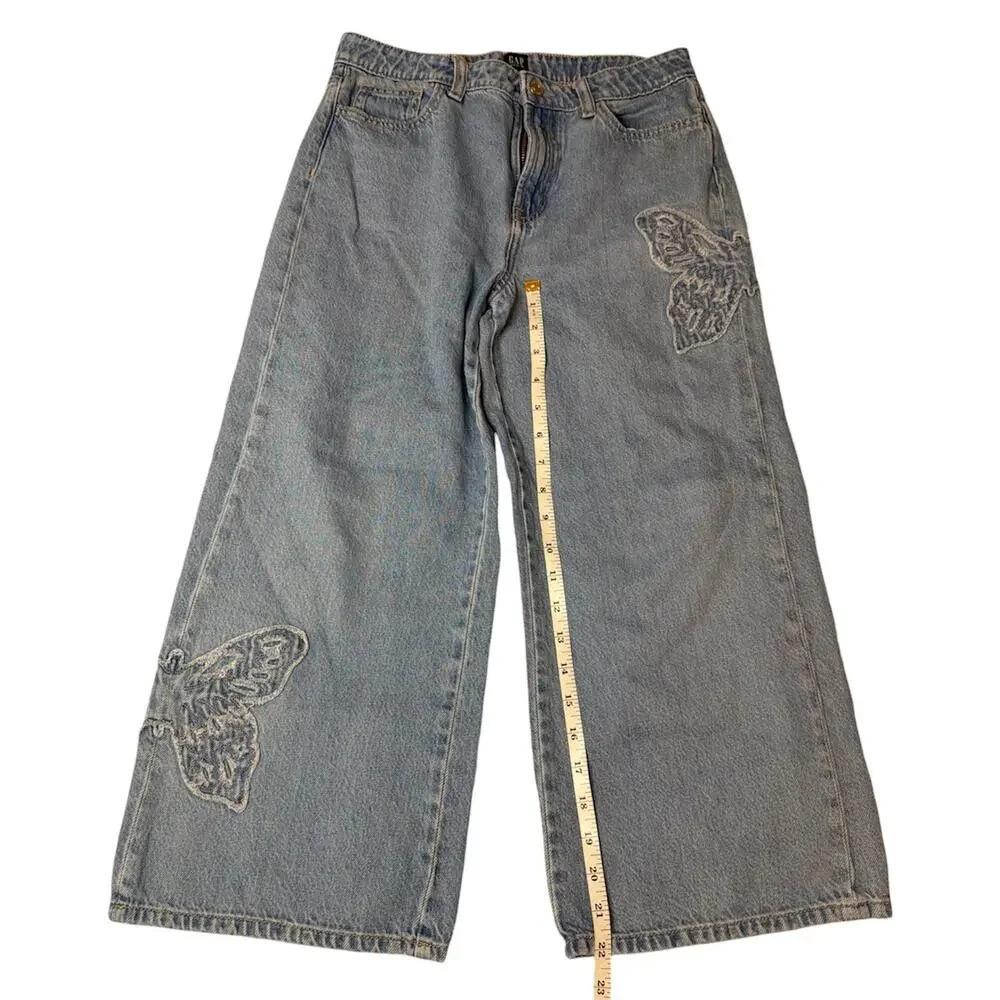 Gap Kids Butterfly Patch Wide Leg Jeans Y2K Denim Boho Aesthetic Sz Kids 12 Plus